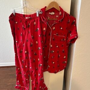 LOFT Red Pajama Set with Dog Print